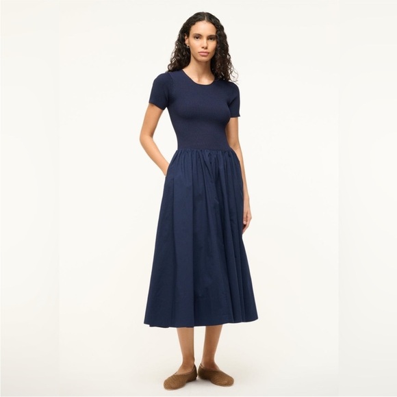 STAUD Dresses & Skirts - Staud navy Ysabel combo midi dress